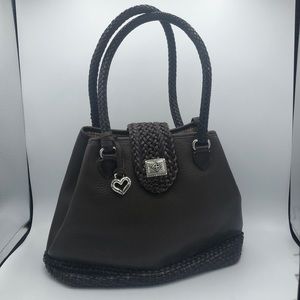 Brighton Brown Leather Lg Handbag Braided Handles
